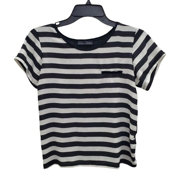 Zara W&B Women's Black White Stripe Lightweight Casual Short Sleeve‎ Tee US S - Picture 1 of 6